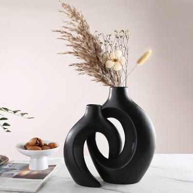 Ваза чорна матова, Керамічна ваза для пампасної трави, Ваза Скандинавська кільцева форма Сучасний декор, Квіткова ваза Прикраса ві