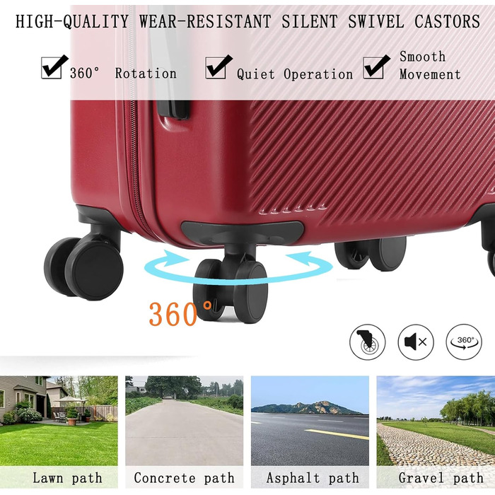 Валіза ручна поїздка з коліщатками 360 та тримачем для напоїв, червона, 20 дюймів