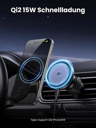 Сертифікований бездротовий автомобільний зарядний пристрій потужністю 15 Вт з функцією зарядки, сумісний з MagSafe для iPhone 16/1