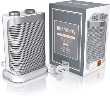 Енергозберігаючий, тихий вентилятор-обігрівач - 1500 Вт - 2 рівні потужності - Вентилятор-обігрівач для ванної кімнати - Плавне регулювання температури - Керамічний нагрівальний елемент - Термічний запобіжник - Нагрівач D Сріблястий / Білий