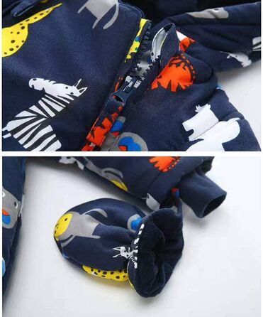 Дитячий зимовий комбінезон з капюшоном, зимовий костюм з рукавичками та пінетками, комплект теплого одягу для дівчаток та хлопчиків, 24-36 місяців () F