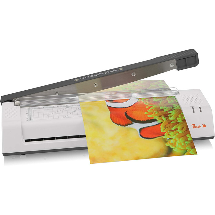 Ламінатор Peach 4-в-1 A3, включаючи закруглювач кутів, різак, ламінуючі пакети - ABS - Готовий до використання через 3-5 хвилин - 2x125 мкм - 250 мм/хв - Гарячий та холодний ламінатор - PBP420 Багатофункціональний важільний різак A3, закруглювач кутів та 