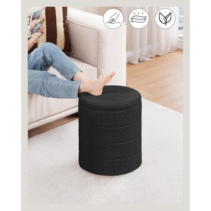 Табурет PINPLUS з місцем для зберігання, кругла коробка для зберігання з кришкою, складна підставка для ніг, м&39який табурет з місцем для зберігання Ø 37x45 см для вітальні, спальні та коридору, чорний 37Г x 37Ш x 45В см