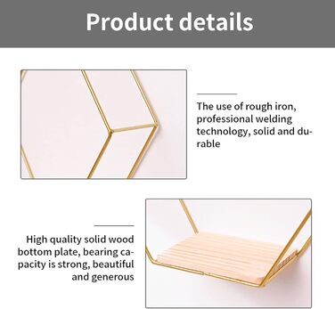 Шестигранна настінна полиця з металу з 3, золоті декоративні підвісні полиці лофт настінні полиці, настінна полиця для оздоблення