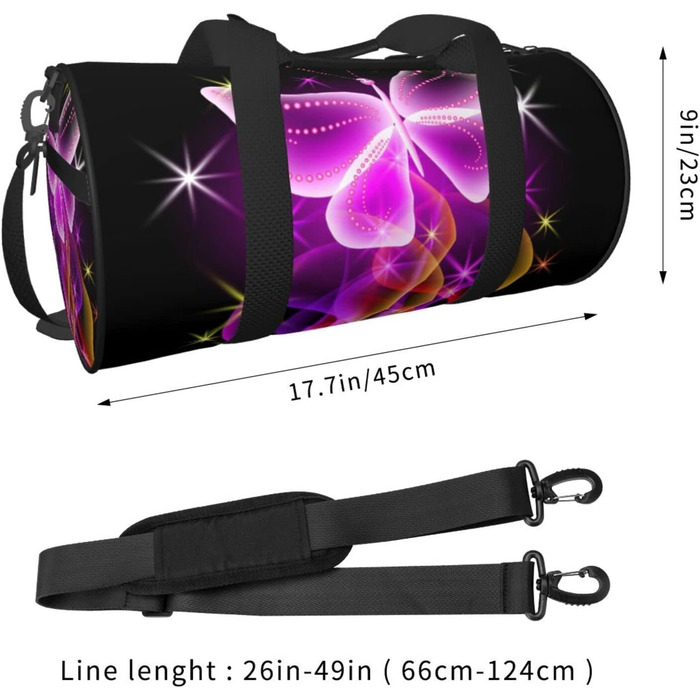 Спортивна сумка для подорожей, малюнок танцюючий метелик, чорний колір, універсальний розмір