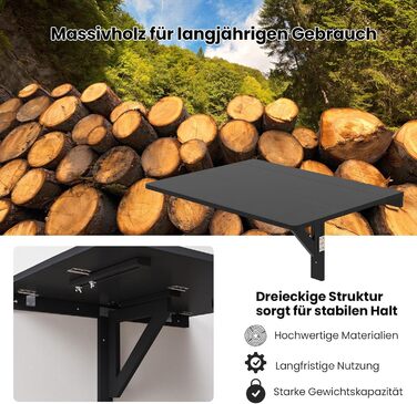 Настінний розкладний стіл GYMAX 80 x 60 см, розкладний кухонний стіл, компактний дерев&39яний обідній стіл, настінний стіл, розкладний стіл, настінний стіл для їдальні та кабінету (чорний)