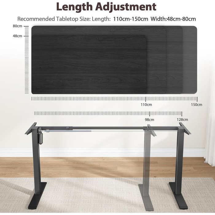Електрично регульовані по висоті ніжки столу з потужним двигуном, регульована по висоті рама столу з колесами, рама столу з 3 налаштуваннями пам&39яті та функцією захисту від зіткнень 72-116 см