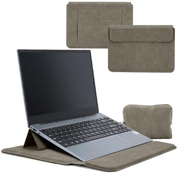 Чохол для ноутбука HaruYo з підставкою, кишенями для живлення та аксесуарів, сумісний з MacBook, iPad, Surface, Lenovo, HP (12-16 дюймів, кавовий сірий)