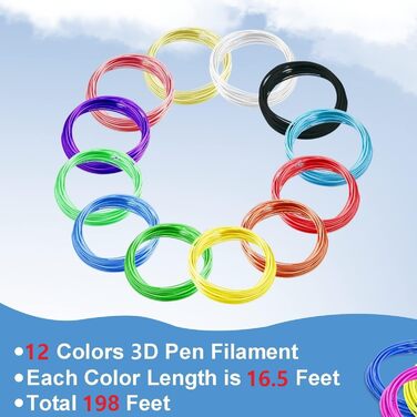 Кольорів, 5 м кожен - PLA Filament для 3D Pen, 1,75 мм, 3D Pen Colors, набір кольорів ниток для 3D-друку (12 кольорів), 3D Pen Filament, 12