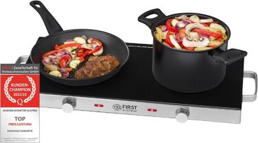 Перша в Австрії інфрачервона керамічна плита подвійна ВСІ види горщиків Подвійна конфорка 20см / 16,5см Варильна поверхня для переїзду, кемпінгу, дачного будинку - швидкий нагрів і плавне регулювання подвійний чорний