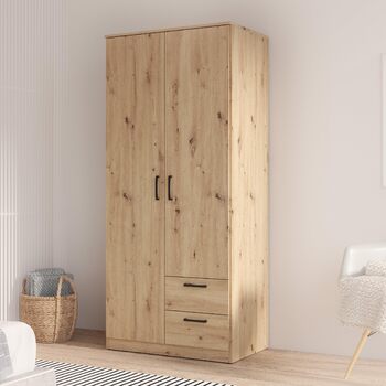 Шафа 82, шафа Scandi з 2 дверима та 2 шухлядами, інженерна деревина, оздоблення Artisan Oak, ширина 81,9 см, висота 185 см, глибина 52,7 см. Шафа Artisan Oak, 2 двері з 2 шухлядами