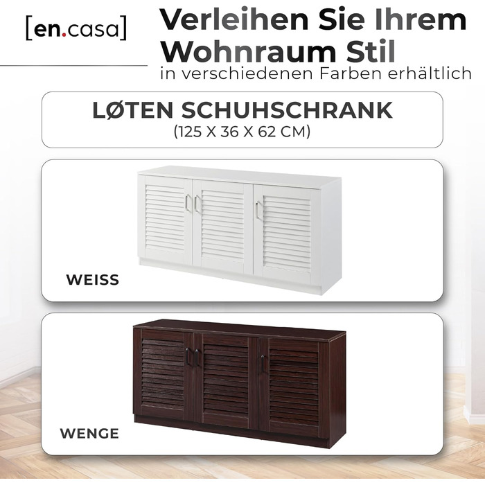 Взуттєва шафа Løten, полиця для взуття з 3 дверцятами та 6 полицями, відділення для взуття, 125 x 36 x 62 см, вміщує до 12 пар взуття, біла, 125 x 36 x 62 см