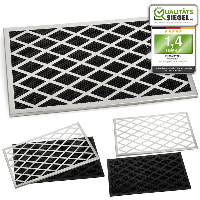 Високоякісний килимок для вулиці з нержавіючої сталі, стійкої до іржі Знімна рама з нержавіючої сталі Гумовий килимок для вловлювання бруду Легко чиститься Ідеально підходить для вхідних дверей 58 x 38 см