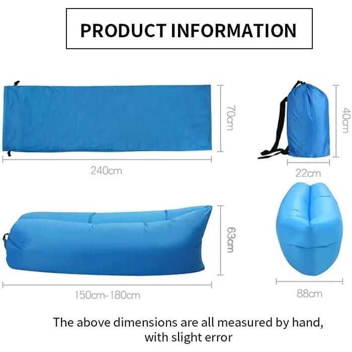 Надувний диван, шезлонг для кемпінгу, водонепроникний кемпінговий диван із захистом від протікання, портативний надувний диван для використання на свіжому повітрі, вечірок та подорожей (синій)