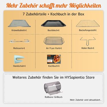 Фритюрниця HYSapientia 24 л xxl, міні-духовка з конвекцією 1800 Вт, міні-піч, кемпінговий гриль, конвекція з конфорками, конвекційна піч 10 програм, піч для піци, фритюрниця xxl