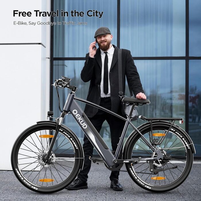 Електровелосипед для жінок/чоловіків, 26 дюймів/27,5 дюймів, з літій-іонним акумулятором 36 В 13 Аг, двигуном 250 Вт, запас ходу до 100 км у гібридній моделі 27,5 дюймів, сріблястий