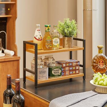 Рівнева підставка для спецій, кухонна полиця, органайзер для стільниці, настільне сховище для спецій, для кухні, вітальні, офісу, натуральний колір TLJ002N, 2-