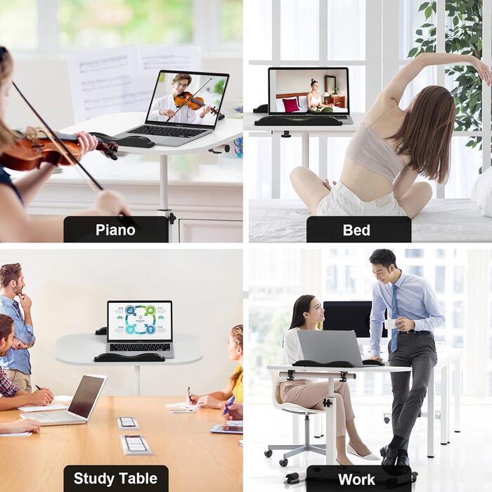 Невеликий розкладний стіл, бічний столик на колесах, регульований по висоті, комп&39ютерний стіл, мобільний стіл для роботи стоячи, ергономічний, поворотний на 360 (білий, 60 x 40 x 61 95 см) 60x40x61-95 см Білий