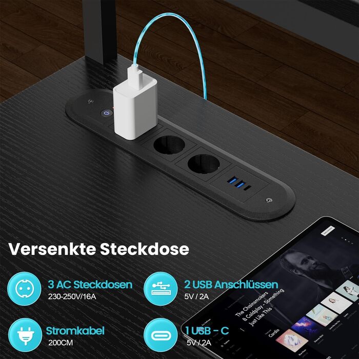 Ігровий стіл, кутовий стіл 150 x 100 см з 3 розетками та 2 USB-портами, двосторонній L-подібний ігровий стіл зі світлодіодним підсвічуванням, комп&39ютерний стіл з висувними ящиками та підставкою для монітора для ігор, домашній офіс, чорний 150 x 100 см