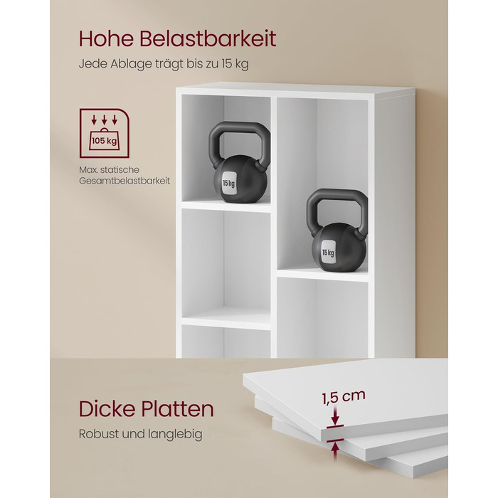 Книжкова шафа VASAGLE, книжкова полиця, з 7 відділеннями, офісна полиця, кубічна полиця, окремостояча полиця, для вітальні, спальні, офісу, дитячої кімнати, біла LBC27WT Біла 7 відділень (24Г x 50Ш x 106В см)