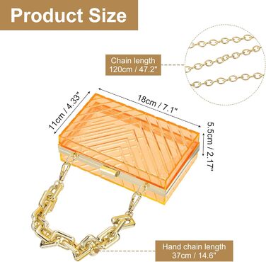 Прозора сумка-клатч QUARKZMAN для жінок, акрилова сумка через плече з квадратною формою та знімним ланцюжком для подорожей та офісу, помаранчево-золота