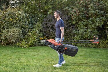 Електрична газонокосарка BlackDecker з ручкою BEMW461BH (1400 Вт, ширина зрізу 34 см, 6-позиційне регулювання висоти, травозбірник на 40 л, ідеально підходить для садів середнього розміру)