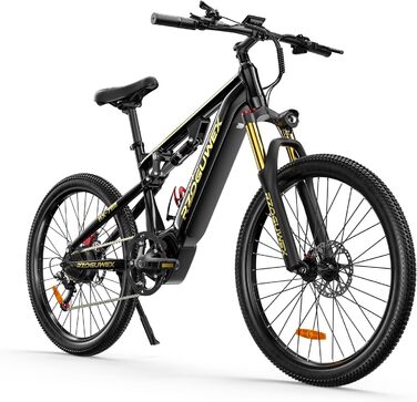 Гірський електровелосипед E-MTB з колесами 26 дюймів (66 см) та крутним моментом 70 Нм для дорослих, зі знімним літій-іонним акумулятором 48 В 17,5 Аг, 7 передачами з подвійною амортизацією та дисковими гальмами