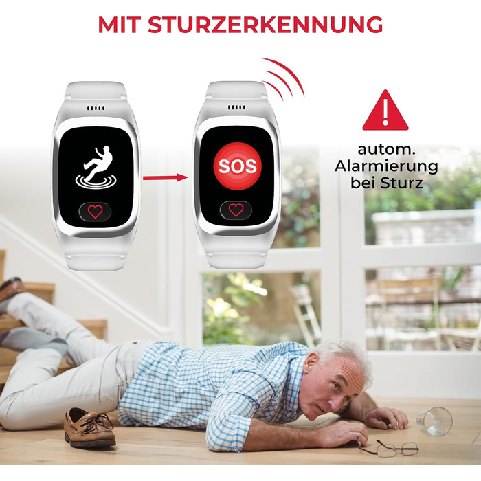 Годинник James B8 для екстрених випадків та безпеки для людей похилого віку GPS, виявлення падіння, кнопка SOS, монітор серцевого ритму, функції для здоров&39я, сімейний додаток, гучний будильник чорний/білий вкл. SIM-картку та 2 місяці безкоштовного тари