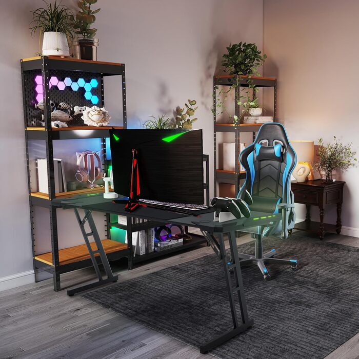 Ігровий стіл 120x60 см Комп&39ютерний стіл з гачком для навушників та підставкою для склянок, міцний ігровий стіл Z-подібної форми для домашнього офісу (тип B, зі світлодіодним підсвічуванням)