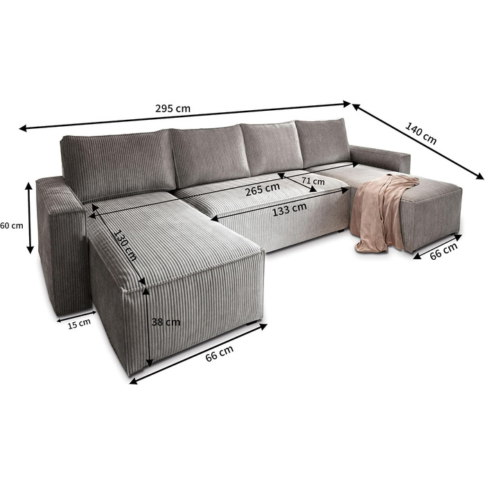 Кутовий диван Masseno ASPRA з функцією сну, U-подібний, диван з відділенням для зберігання речей, диван для вітальні, кушетка, диван-ліжко, комплект диванів - бежевий, POSO 02