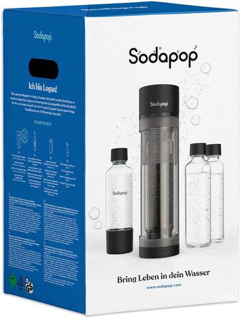 Стартовий набір Sodapop Sodapop Logan з циліндром CO, в т.ч. 2 скляні пляшки (850 і 600 мл) і 1 ПЕТ пляшка (850 мл), чорний матовий, висота 42,6 см