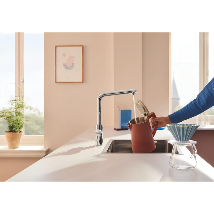 Змішувач для кухні GROHE Blue Pure Minta з функцією фільтрації (L-подібний поворотний вилив, одноотвірний монтаж), хром, 30600000, з фіксованим аератором