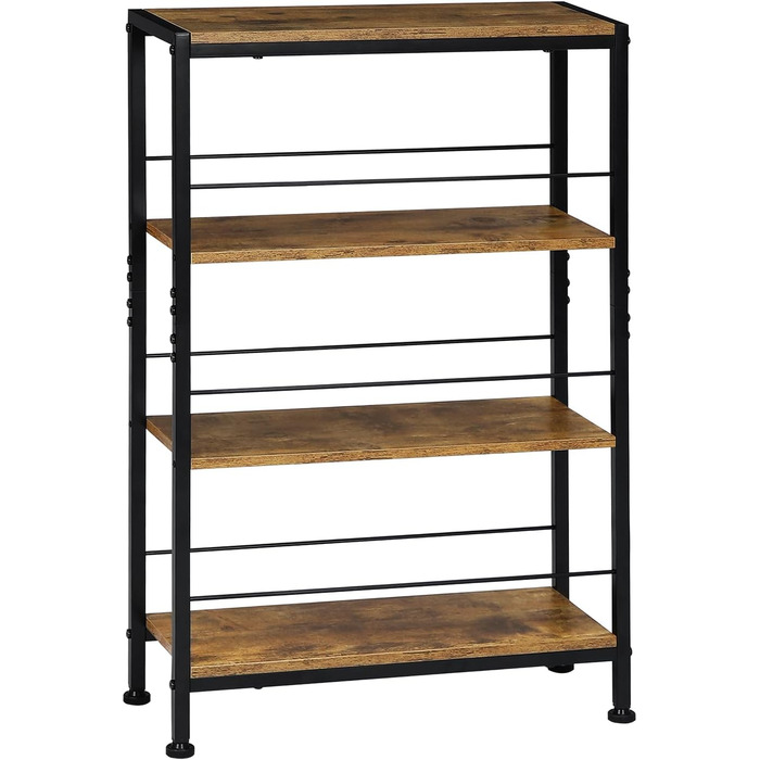 Полиця, Нішева полиця з 4 ярусами, Кухонна полиця для спецій, Вузька полиця-драбина, для кухні-вітальні, Дерево та метал, Вінтажний коричневий та чорний, 50x78x20 см, RGB52shm 50x20x78 Вінтажний коричневий чорний