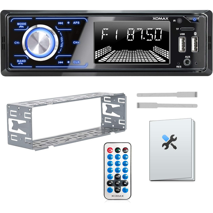 Автомагнітола XOMAX XM-R274 з системою гучного зв'язку Bluetooth, FM, 7 кольорів освітлення, зарядна станція для смартфона через 2-й порт USB, USB, SD, MP3, AUX-IN, 1 DIN