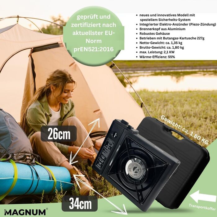 Газова плита MAGNUM з 4 газовими картриджами - Кемпінгова плита з газовими картриджами - Газова плита для кемпінгу