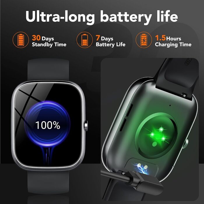 Розумний годинник для чоловіків та жінок, 1,91-дюймовий HD сенсорний розумний годинник із функцією телефону, 115 спортивних режимів, фітнес-трекер IP68 із серцевим ритмом, SpO2, монітором сну, крокоміром для Android та iOS, чорний