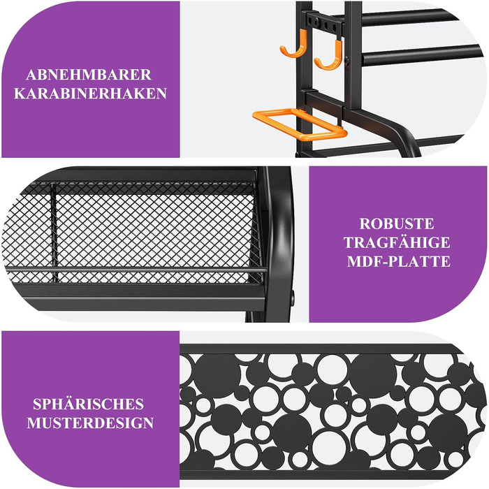 Стійка для гантелей, багатофункціональне сховище для гантелей, підставка для гантелей з колесами та гачками, може вмістити гантелі, килимки для йоги, ролики для фасцій, гирі та інші гантелі, чорна, для дому