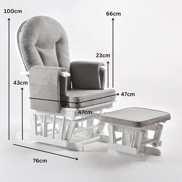 Крісло-гойдалка з підніжкою - Регульована спинка, крісло для годування та крісло для телевізора, функція крісла для годування, ідеально підходить для будь-якої вітальні, крісло з натурального дерева сіро-білого кольору, крісло для читання з функцією відки