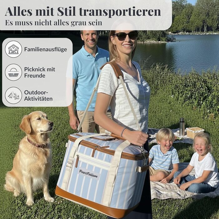 Велика сумка-холодильник 45 л XXL, сумка для пікніка, для покупок, пляжу, автомобіля, кемпінгу, використання на свіжому повітрі, пасивний холодильник, сумка-холодильник, сумка для заморожування, термосумка, ізольована сумка, верхній клапан, складна, ретро