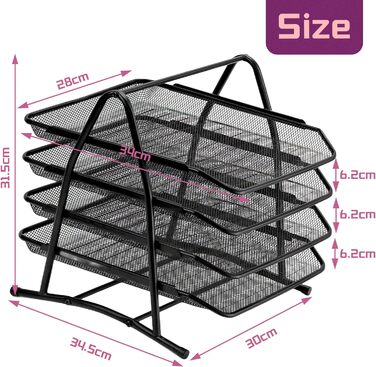 Лоток для документів ideallife з 4 відділеннями, настільний органайзер з лотком для листів для паперу, сітка, канцелярське приладдя, зберігання файлів і настільний органайзер для домашнього офісу (чорний) 4 полиці