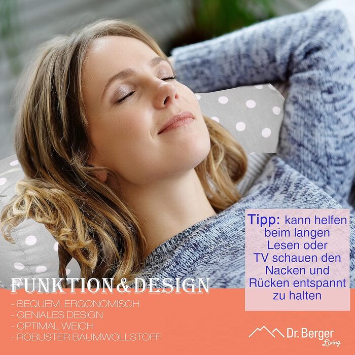 Подушка для шиї/валик для шиї Dr. Berger 40x16 см Зручна зі 100 бавовняним чохлом, кругла, стійка подушка - ідеально підходить як міцна подушка для шиї, дорожня подушка, валик для колін, подушка для спинки дивана, модний сірий колір 40 x 16 см