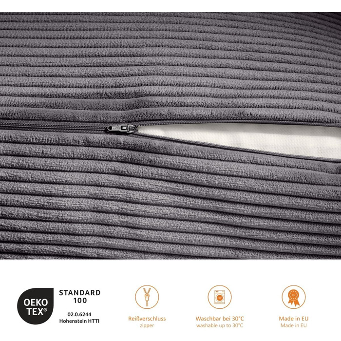 Подушка для спини Sleepling Corduroy-Look, клиноподібна подушка для ліжка та дивана, поперекова подушка, трикутна подушка для читання, пляжна подушка, подушка зі знімним чохлом, який можна прати, бічна кишеня, ширина 70 см, темно-сірий вельвет темно-сірий