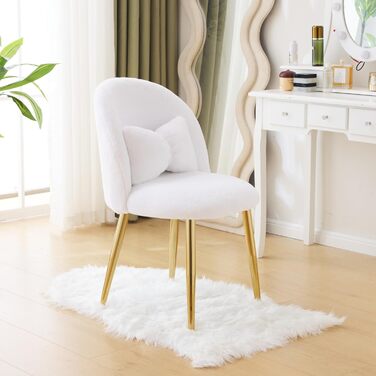 Крісло-туалет, крісло для вітальні, крісло для читання, з регульованими золотими ніжками та подушкою-бантом, імітація кролячого хутра (білий)