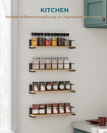 Настінні полиці для спецій OROPY з 2 предметів для кухні, підвісний органайзер для спецій із соснової деревини, дерев&39яна настінна кухонна полиця для дверцят шаф, банки для трав з анкером, банки для спецій - соснова деревина, 40x9 см, набір з 2 предметі