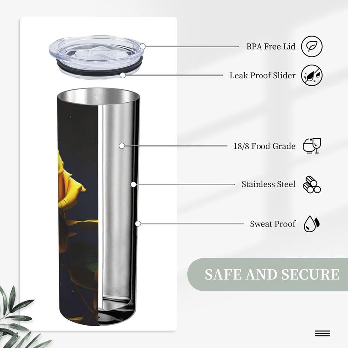 Кухоль з прямою трубочкою, 590 мл, жовті троянди, зоряна ніч, принт, дорожній кухоль, підходить для кемпінгу, офісу та дому