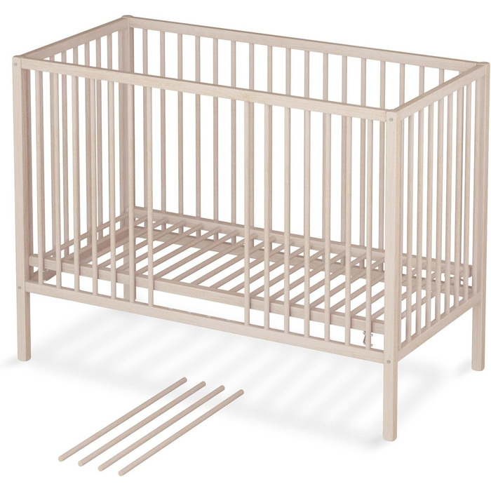 Дитяче ліжечко Smann 60x120 см - підходить від 0 до 4 років - на колесах та трансформується в дитяче ліжечко - система ременів безпеки та регулювання висоти для всіх ліжок - натуральний колір