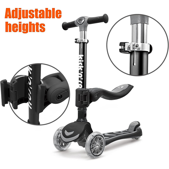 Дитячий самокат Kicknroll 3 роки, складаний самокат, 4 регульовані висоти, 3 світлодіодні колеса, протиковзка палуба 50 кг, дитячи