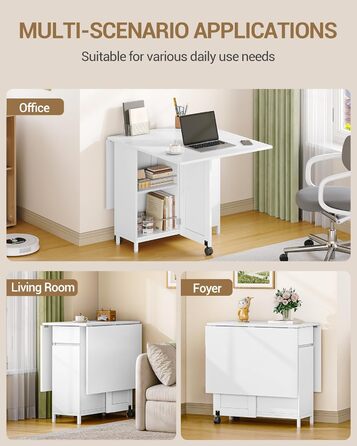 Обідній стіл Hzuaneri, розкладний обідній стіл на колесах, для 3-6 осіб, розкладний стіл з шухлядами, шафами та дворівневими відкритими полицями, підходить для невеликих приміщень, білий KT14003W