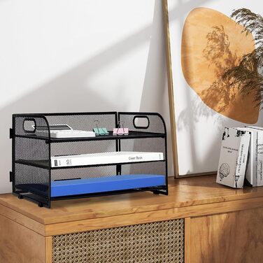 Органайзер для столу з ручкою, 3-ярусний лоток для листів, сітчасті відділення для документів формату А4, органайзер для паперових листів формату А4, лоток для документів, чорний.