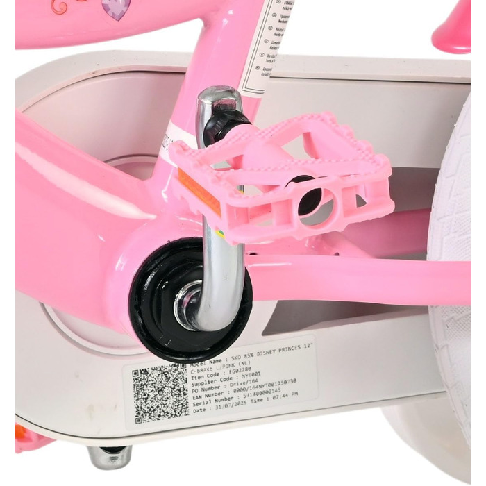 Дитячий велосипед Volare Disney Princess 12 дюймів рожевий з додатковими колесами та кошиком